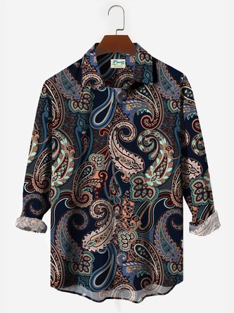 Royaura Paisley Vintage Court Long Sleeve Shirts Artistic Easy Care Oversized Button Down Shirts