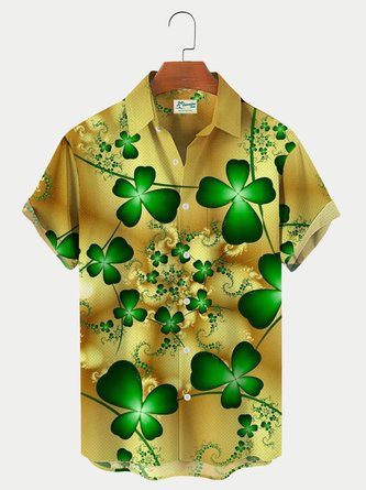 St. Patrick's Day Gold Background Print Royaura Men's Hawaiian Short Sleeve Shirt Plus Size Shirt