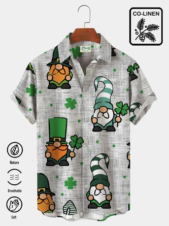 Royaura Holiday Casual St.Patrick's Men's Hawaiian Shirts Land Elf Gnome Cotton Linen Blend Oversized Aloha Shirts