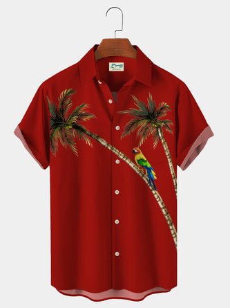 Royaura Beach Vacation Coconut Tree Men's Hawaiian Shirt Red Parrot Bird Vintage Casual Aloha Plus Size Shirts