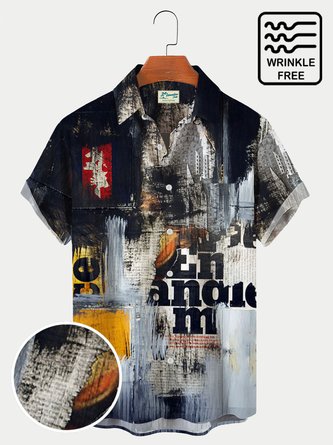 New York City East 35th Street Art Print Men's Statement Hawaiian Shirt Seersucker Plus Size Shirt