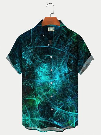 Green Blue Abstract Aurora Line Texture Print Men's Vintage Hawaiian Shirt Comfortable Plus Size Shirt