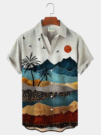 Royaura Sunset Scenery Art Print Beach Hawaii Men's Short Sleeve Shirt