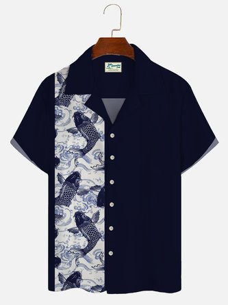 Royaura Marine Graphic Plus Size Men's Fish Casual Short Sleeve Shirt