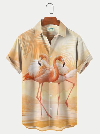 Lake Nakuru's Pink Flamingo Print Men's Hawaiian Shirt Comfortable Breathable Plus Size Shirt