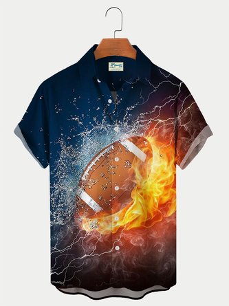Flame American Football Print Men's Personalized Hawaiian Short Sleeve Shirt Plus Size Shirt