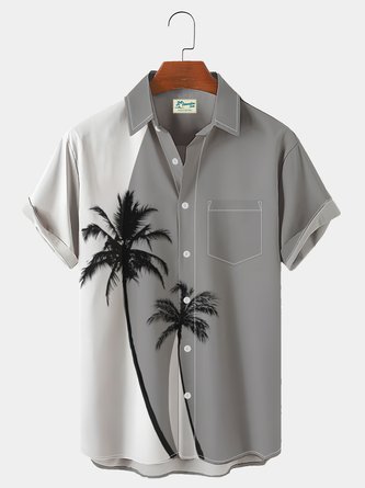Royaura Holiday Coconut Tree Contrast Color Men's Hawaiian Short Sleeve Shirt