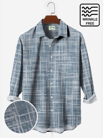 Royaura Textured Pattern Men's Basic Hawaiian Long Sleeve Shirt