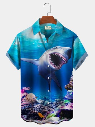 Royaura Vacation Ocean Undersea Shark Hawaii Men's Short Sleeve Shirt