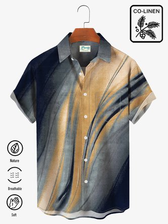 Royaura 50 vintage casual men's linen shirt gradual water ripple vintage stretch oversize Aloha shirt
