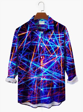 Royal Geometric Men's Art Photoelectric Aurora Super Large Long Sleeve Shirt