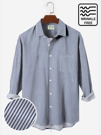 Royaura Holiday Casual Seersucker Stripe Men's Long Sleeve Shirt Wrinkle Free Easy Care Large Size Basic  Button Shirt