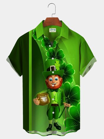 Royaura St. Patrick's Day Cat Casual Holiday Comfortable Blend Men's Oversized Short Sleeve Shirt