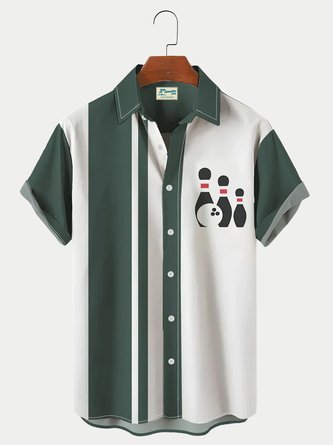 Royaura Vintage Bowling Geometric Print Men's Hawaiian Shirt Breathable Plus Size Shirt