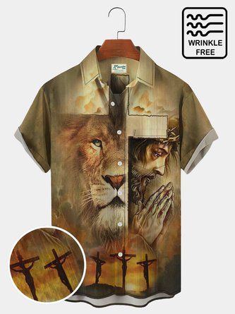 Royaura Jesus Lion Men's Easter Hawaiian Short Sleeve Shirt