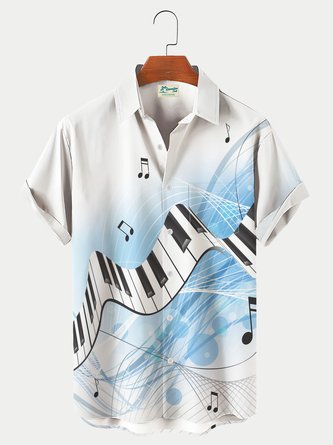 Royaura Vintage Musical Note Illustration Print Men's Hawaiian Short Sleeve Shirt Plus Size Shirt