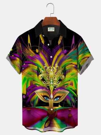 Royaura Holiday Carnival Purple Mask Candle Print Shirt Plus Size Holiday Shirt