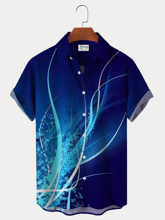 Royaura Gradient Color Print Men's Fashion Hawaiian Shirts Breathable Plus Size Shirts