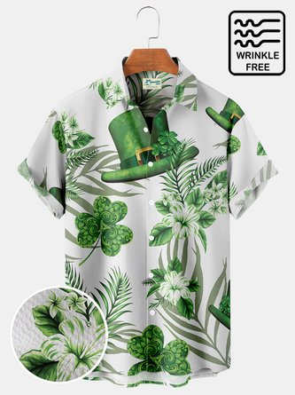 Royaura Holiday St. Patrick's Men's Casual Hawaiian Shirts Stretch Oversized Button Down Camp Shirts