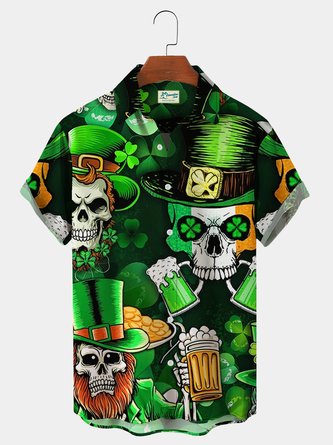Royaura Vintage St. Patrick's Day Green Beer Shamrock Skull Hawaiian Shirt Plus Size Shirt