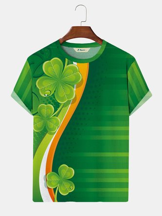 Royaura St.Patrick's Men's Short Sleeve T-Shirt Clover Gradient Art Oversized Stretch Tops