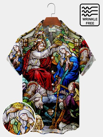 Royaura Easter Coronation Crown Print Shirt Plus Size Holiday Shirt