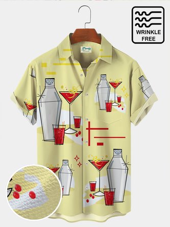 Royaura 50s Vintage Men's Cocktail Hawaiian Shirts  Geometry Art Oversized Wrinkle-Free Seersucker Aloha Shirts