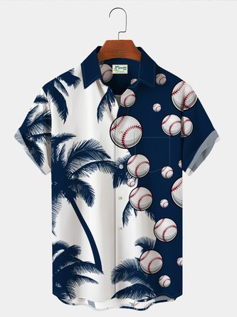 Royaura Vintage Casual Men's Baseball Hawaiian Shirts Palm Tree Holiday Athletic Stretch Oversized Aloha Shirts