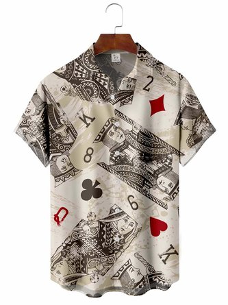 Men's Vintage Poker Print Short Sleeve Shirt