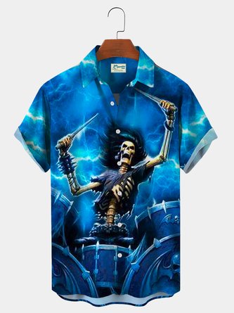 Royaura Vintage Gradient Rock N Roll Skull Hawaiian Shirt Plus Size Vacation Shirt