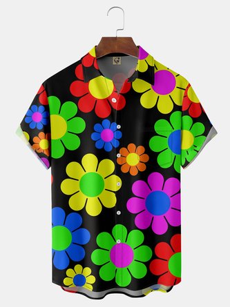 Flowers Chest Pocket Short Sleeve Hawaiian Shirt