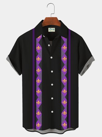 Royaura Vintage Bowling Mardi Gras Iris Hawaiian Shirt Plus Size Vacation Shirt