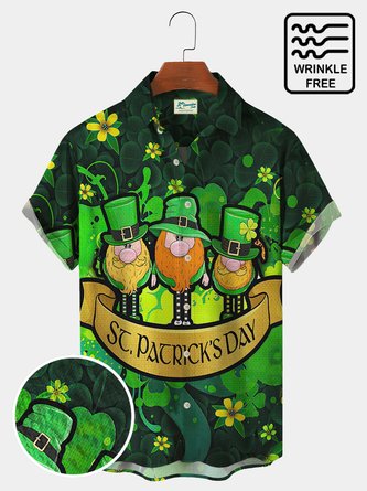 Royaura St. Patrick's Day Green Shamrock Hawaiian Shirt Plus Size Vacation Wrinkle-Free Shirt