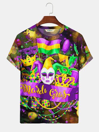 Royaura Holiday Mardi Gras Mask Men's T-Shirt Stretch Comfort Cotton Blend Tops