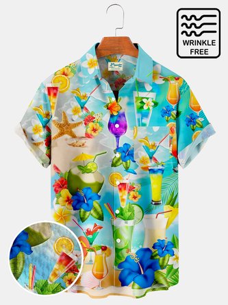Royaura Cocktail Beach Hawaiian Breast Pocket Shirt Oversized Vacation Wrinkle Free Shirt