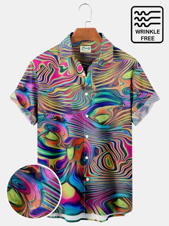 Royaura Neon Ombre Hawaiian Breast Pocket Shirt Oversized Vacation Wrinkle-Free Shirt