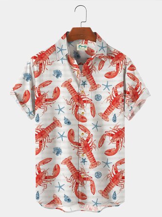 Royaura Vintage Orleans Mardi Gras Men's Hawaiian Shirts  Lobster Art Stretch Oversized Button Down Shirts