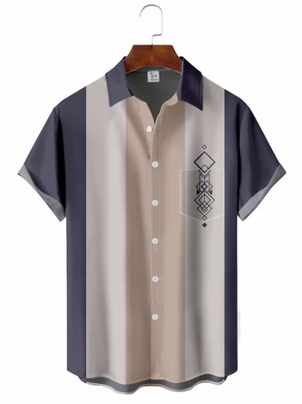 Men's Geometric Vintage Bowling Shirt