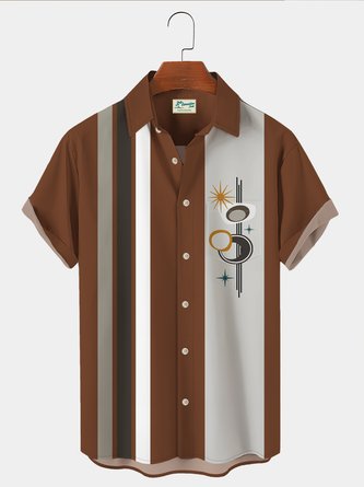 Royaura 60’s Retro Casual Men's Bowling Shirts Medieval Geometric Art Oversized Stretch Camp Shirts