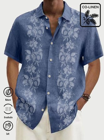 Royaura Cotton linen Floral Hawaiian Shirt Oversized Vacation Aloha Shirt