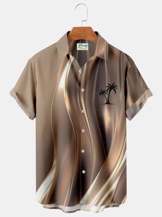 Royaura Hawaiian Brown Gradient Coconut Tree Print Chest Bag Art Shirt Plus Size Shirt