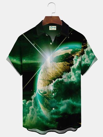 Royaura Green Art Space Aurora Astronaut Print Chest Bag Art Shirt Plus Size Shirt
