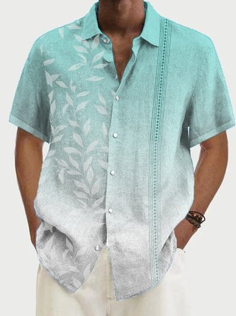 Royaura Cotton Linen Breathable Gradient Men's Hawaiian Short Sleeve Shirt