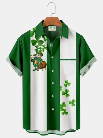 Royaura Green St. Patrick's Day Clover Print Men's Chest Bag Shirt Plus Size Shirt
