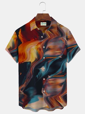 Royaura Vintage Oil Painting Art Men's Hawaiian Shirts Trend Fashion Gradient Large Size Stretch Button Shirts