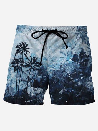 Royaura Holiday Beach Coconut Tree Men's Hawaiian Beach Shorts Gradient Quick Dry Large Size Elastic Shorts