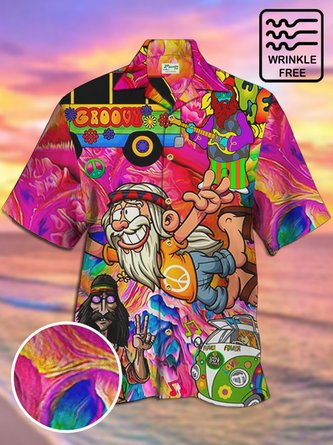 Royaura Hippie Love and Peace Short Sleeve Hawaiian Shirt Oversized Vacation Aloha Shirt