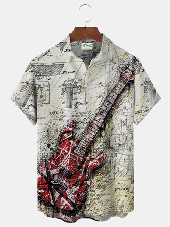 Royaura Vintage Guitar Music Hawaiian Shirt Oversized Vacation Aloha Shirt