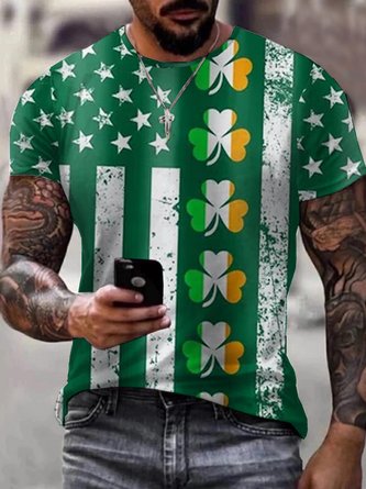 Royaura Casual St. Patrick's Day Green Shamrock Print Men's T-Shirt