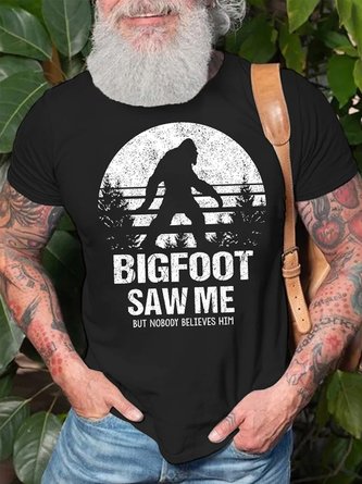 Royaura Men's Bigfoot Saw Me But Nobody Believes Him Funny Outdoor Camping Graphic Print Crew Neck Casual Cotton Text Letters T-Shirt